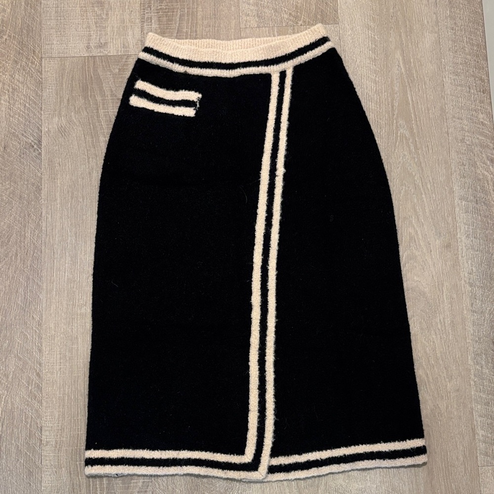 Black Pencil Skirt with Ivory Trim - Women